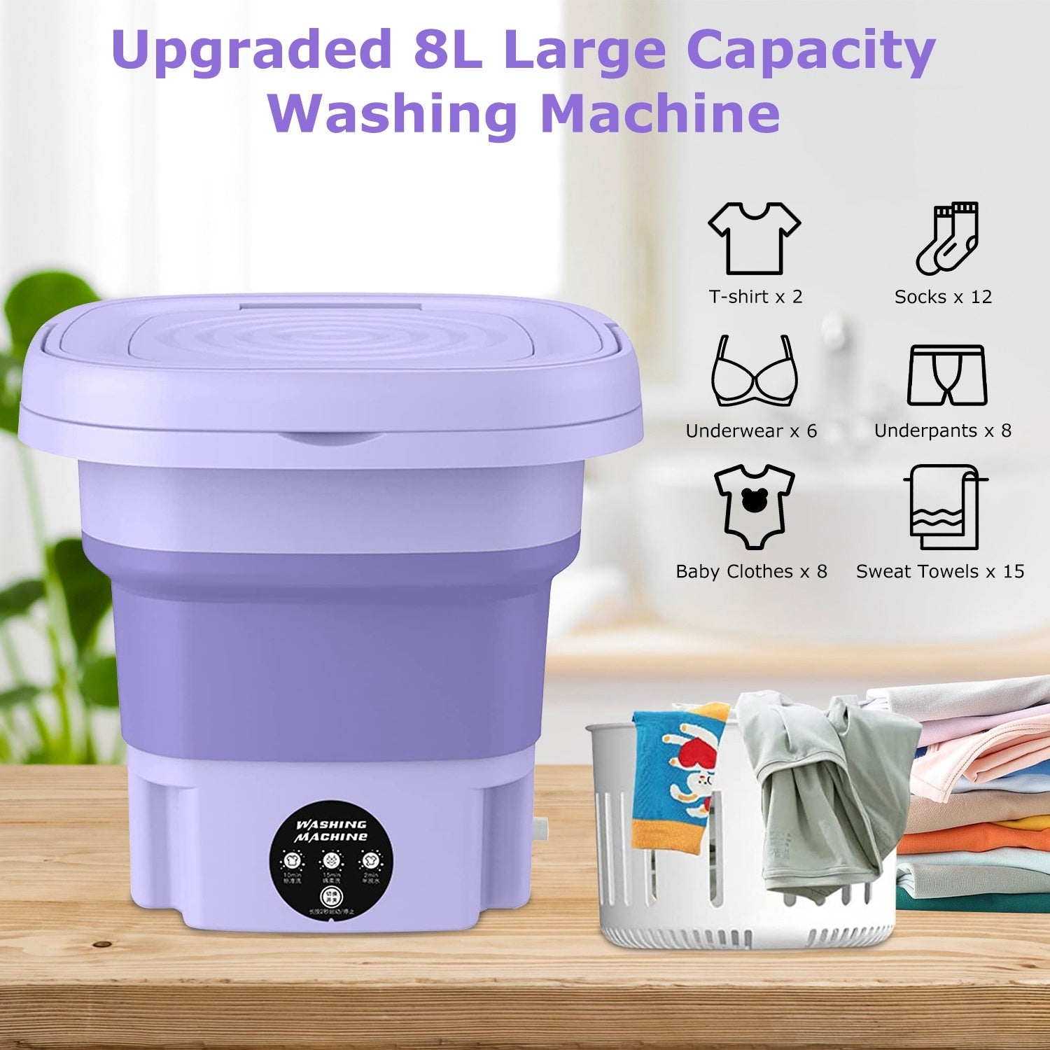1Pc Portable Washing Machine Foldable Laundry Machine With Detachable Drain Basket 3 Modes Electric Clothes Washer For Underwear Socks Towels Baby Clothes