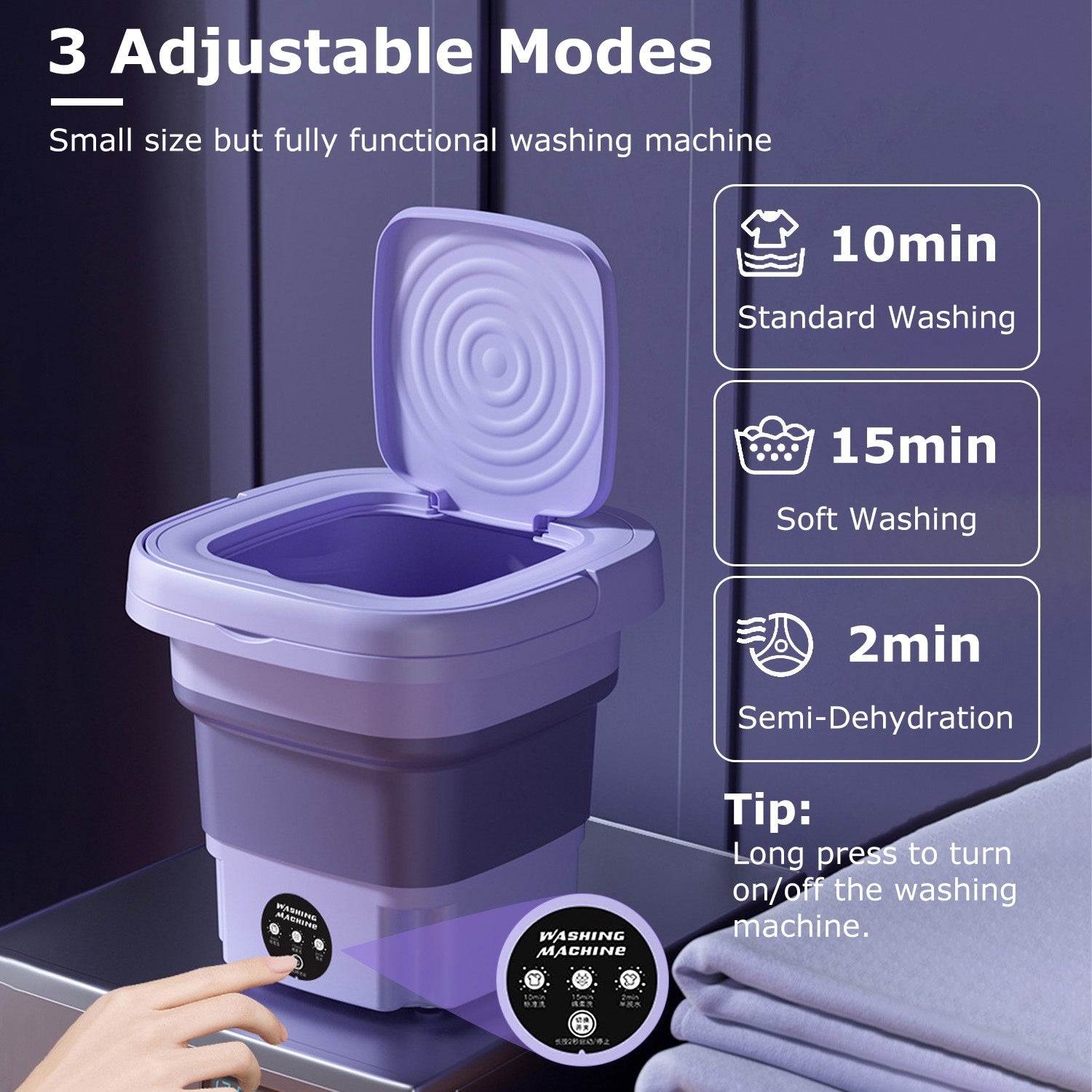 1Pc Portable Washing Machine Foldable Laundry Machine With Detachable Drain Basket 3 Modes Electric Clothes Washer For Underwear Socks Towels Baby Clothes
