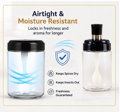 Transparent Spice Jar Set With Spoon Airtight Lid (4 Pc)