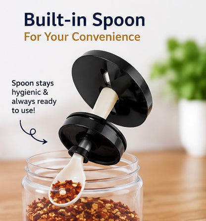 Transparent Spice Jar Set With Spoon Airtight Lid (4 Pc)