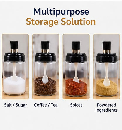 Transparent Spice Jar Set With Spoon Airtight Lid (4 Pc)
