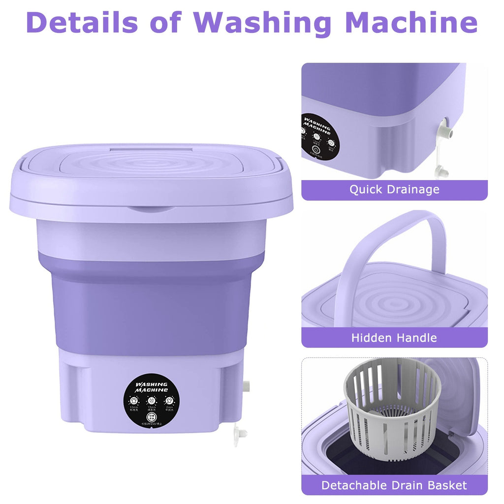 1Pc Portable Washing Machine Foldable Laundry Machine With Detachable Drain Basket 3 Modes Electric Clothes Washer For Underwear Socks Towels Baby Clothes