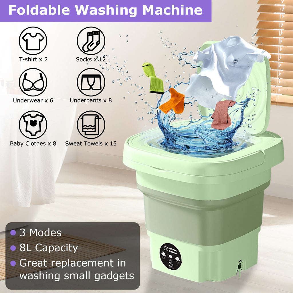 1Pc Portable Washing Machine Foldable Laundry Machine With Detachable Drain Basket 3 Modes Electric Clothes Washer For Underwear Socks Towels Baby Clothes